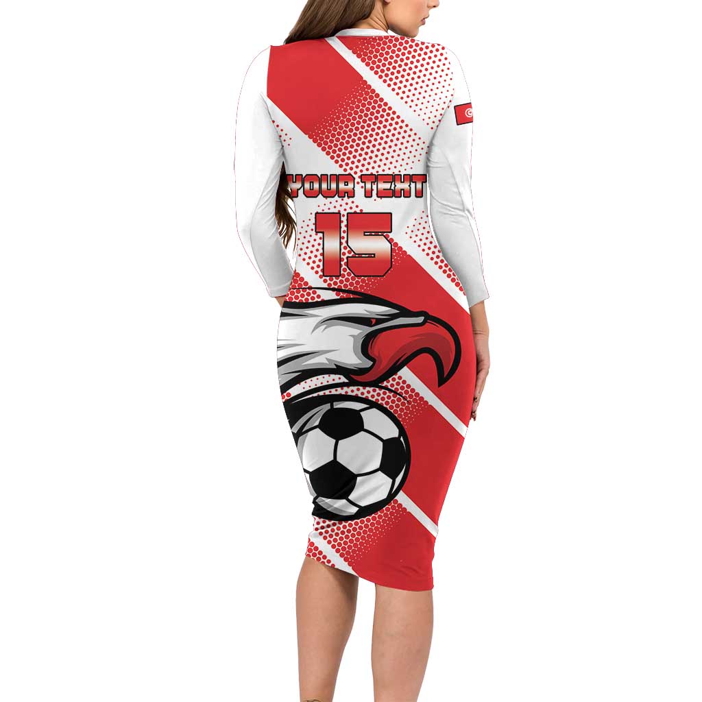 Custom Tunisia Football Family Matching Long Sleeve Bodycon Dress and Hawaiian Shirt Eagle Mascot - Sporty Style