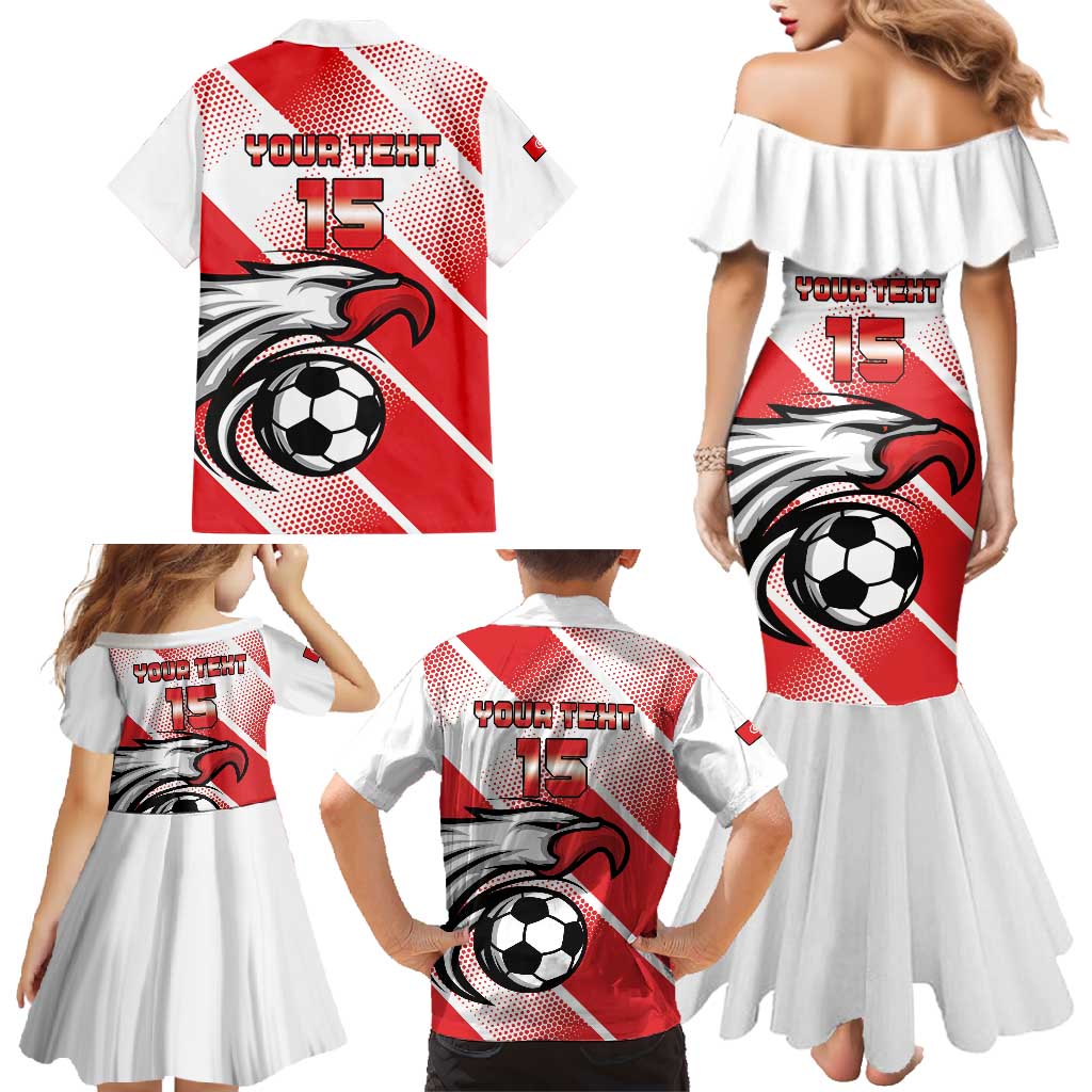 Custom Tunisia Football Family Matching Mermaid Dress and Hawaiian Shirt Eagle Mascot - Sporty Style