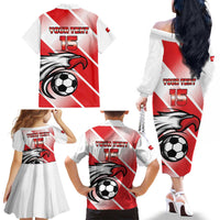 Custom Tunisia Football Family Matching Off The Shoulder Long Sleeve Dress and Hawaiian Shirt Eagle Mascot - Sporty Style