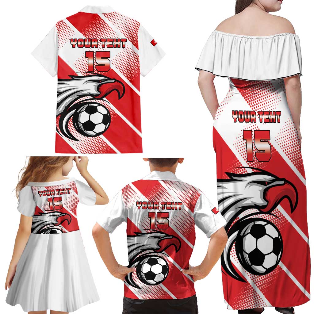 Custom Tunisia Football Family Matching Off Shoulder Maxi Dress and Hawaiian Shirt Eagle Mascot - Sporty Style
