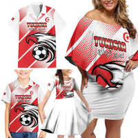 Custom Tunisia Football Family Matching Off Shoulder Short Dress and Hawaiian Shirt Eagle Mascot - Sporty Style