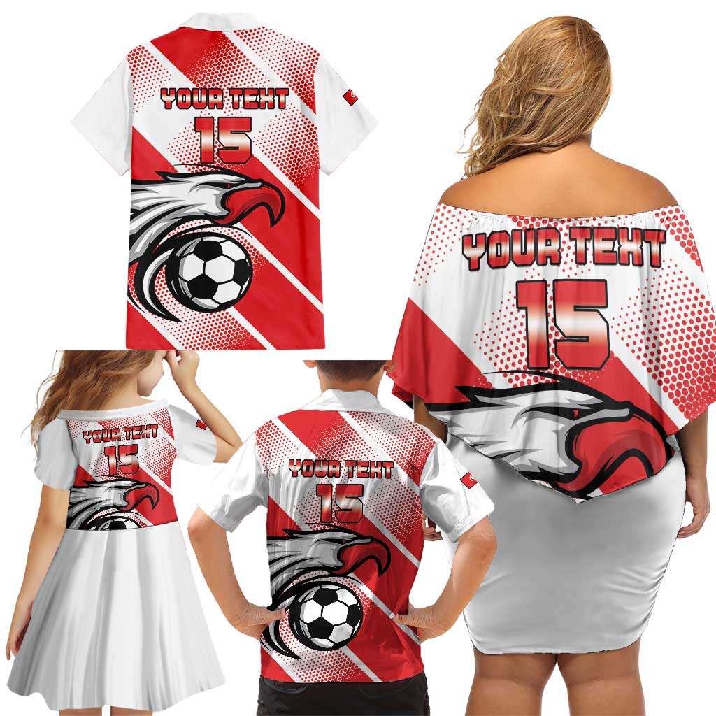 Custom Tunisia Football Family Matching Off Shoulder Short Dress and Hawaiian Shirt Eagle Mascot - Sporty Style
