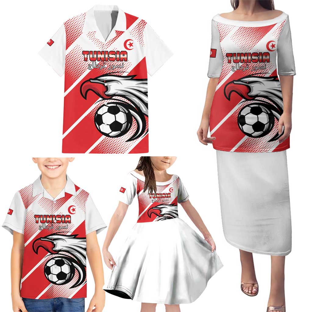 Custom Tunisia Football Family Matching Puletasi and Hawaiian Shirt Eagle Mascot - Sporty Style
