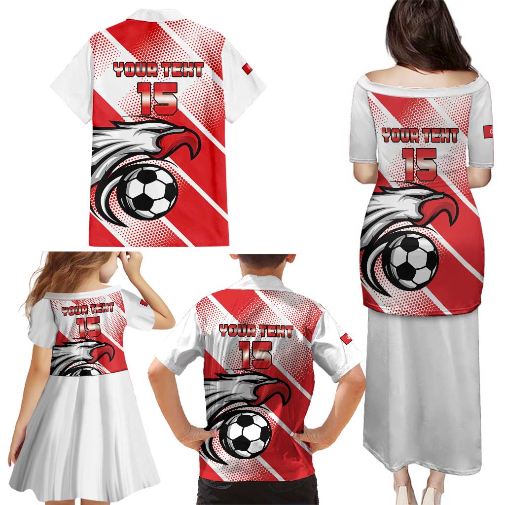 Custom Tunisia Football Family Matching Puletasi and Hawaiian Shirt Eagle Mascot - Sporty Style