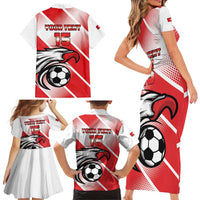 Custom Tunisia Football Family Matching Short Sleeve Bodycon Dress and Hawaiian Shirt Eagle Mascot - Sporty Style