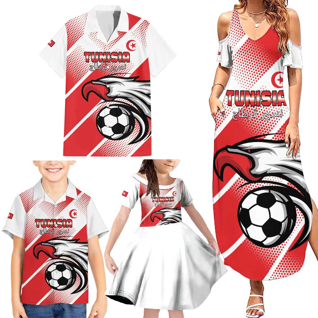 Custom Tunisia Football Family Matching Summer Maxi Dress and Hawaiian Shirt Eagle Mascot - Sporty Style