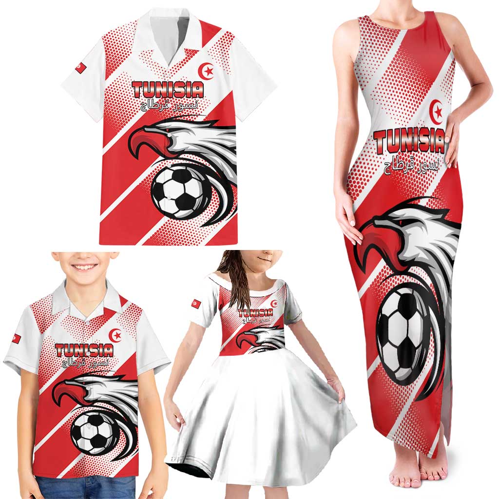 Custom Tunisia Football Family Matching Tank Maxi Dress and Hawaiian Shirt Eagle Mascot - Sporty Style