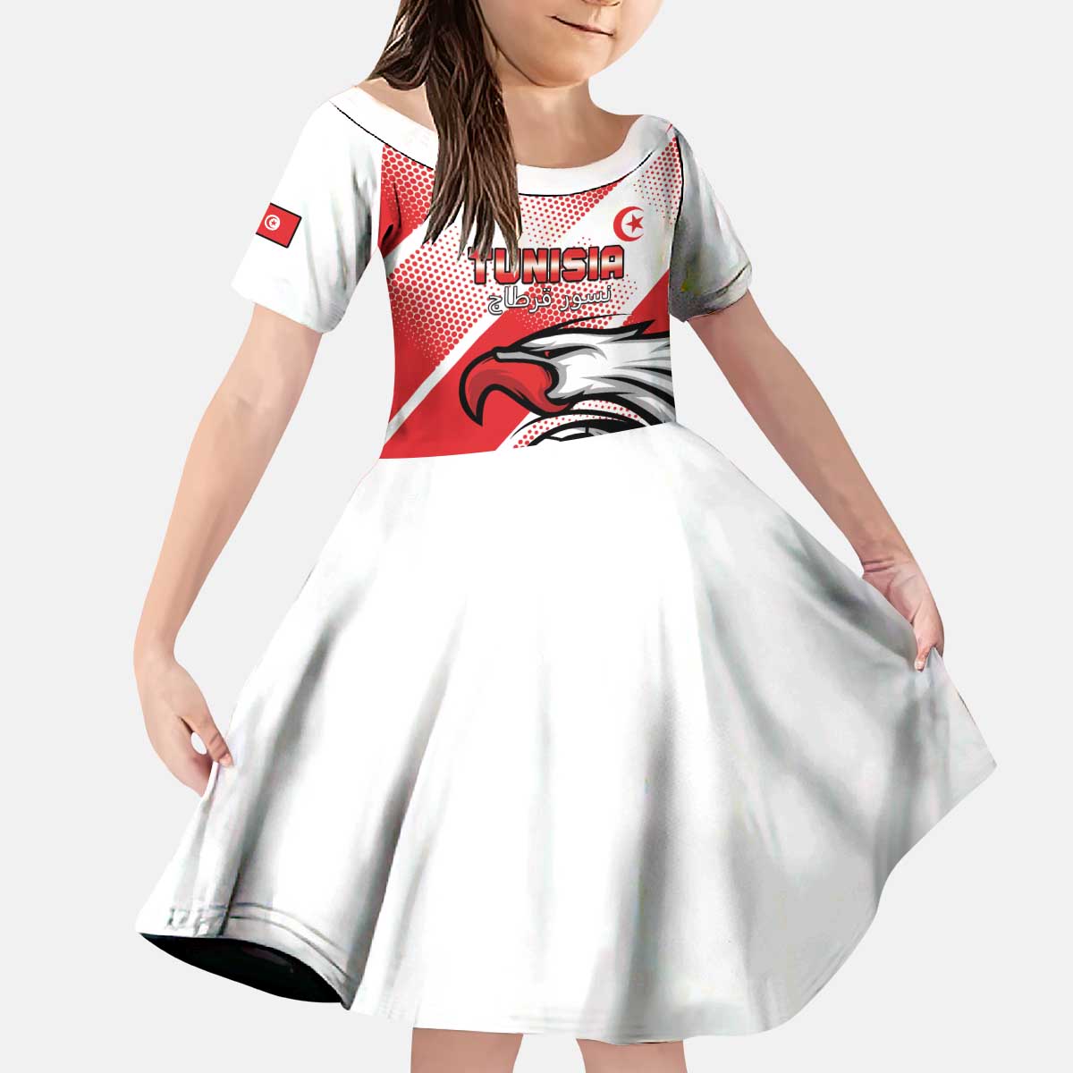Custom Tunisia Football Kid Short Sleeve Dress Eagle Mascot - Sporty Style