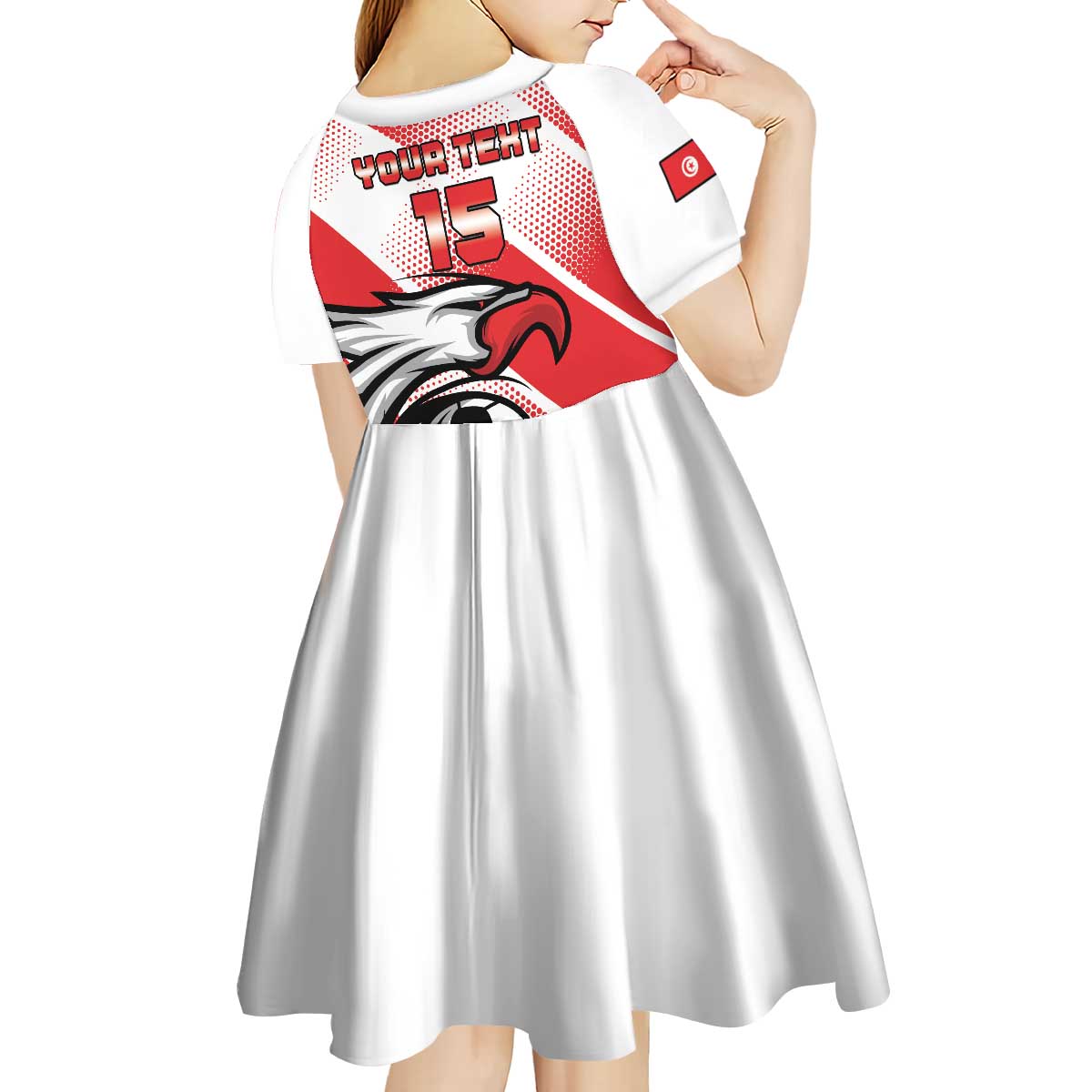 Custom Tunisia Football Kid Short Sleeve Dress Eagle Mascot - Sporty Style