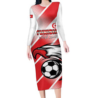 Custom Tunisia Football Long Sleeve Bodycon Dress Eagle Mascot - Sporty Style