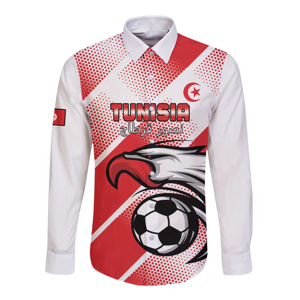 Custom Tunisia Football Long Sleeve Button Shirt Eagle Mascot - Sporty Style
