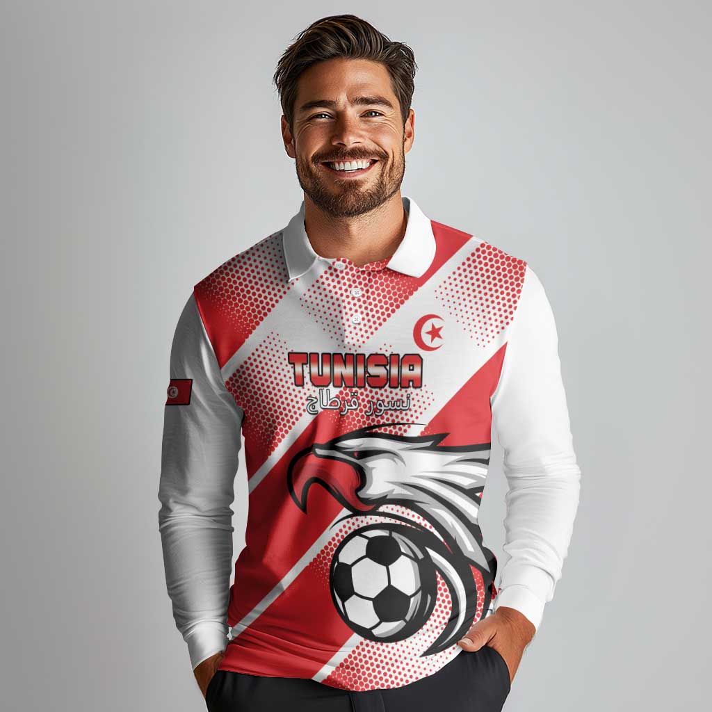 Custom Tunisia Football Long Sleeve Polo Shirt Eagle Mascot - Sporty Style