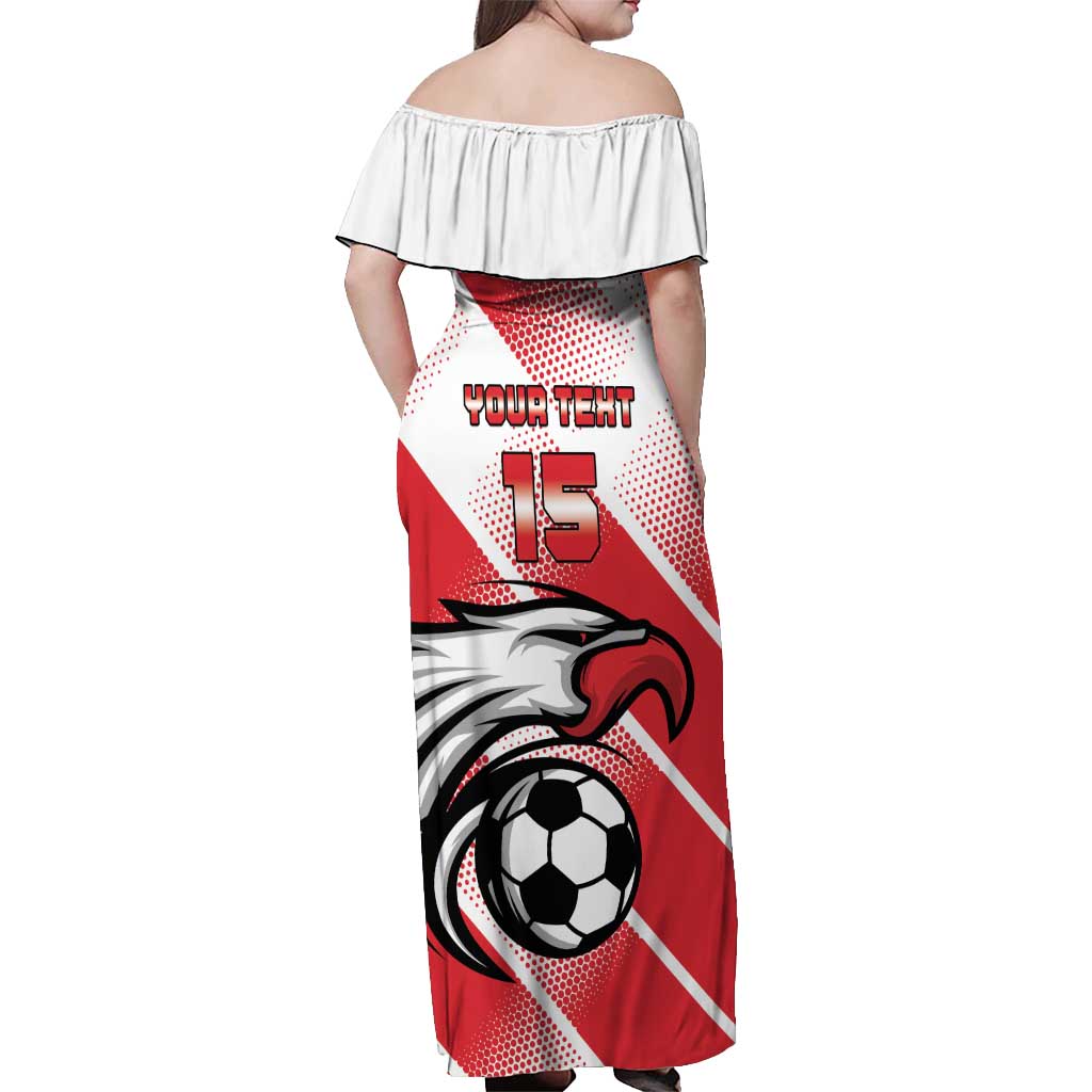 Custom Tunisia Football Off Shoulder Maxi Dress Eagle Mascot - Sporty Style