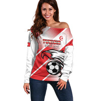 Custom Tunisia Football Off Shoulder Sweater Eagle Mascot - Sporty Style