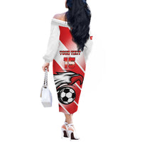 Custom Tunisia Football Off The Shoulder Long Sleeve Dress Eagle Mascot - Sporty Style