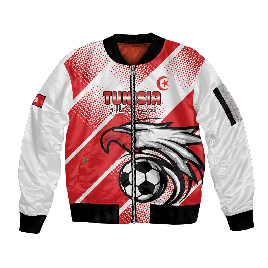 Custom Tunisia Football Sleeve Zip Bomber Jacket Eagle Mascot - Sporty Style