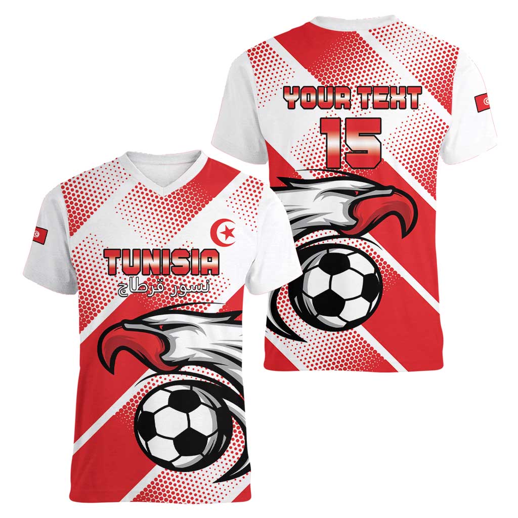 Custom Tunisia Football Women V-Neck T-Shirt Eagle Mascot - Sporty Style - Wonder Print Shop