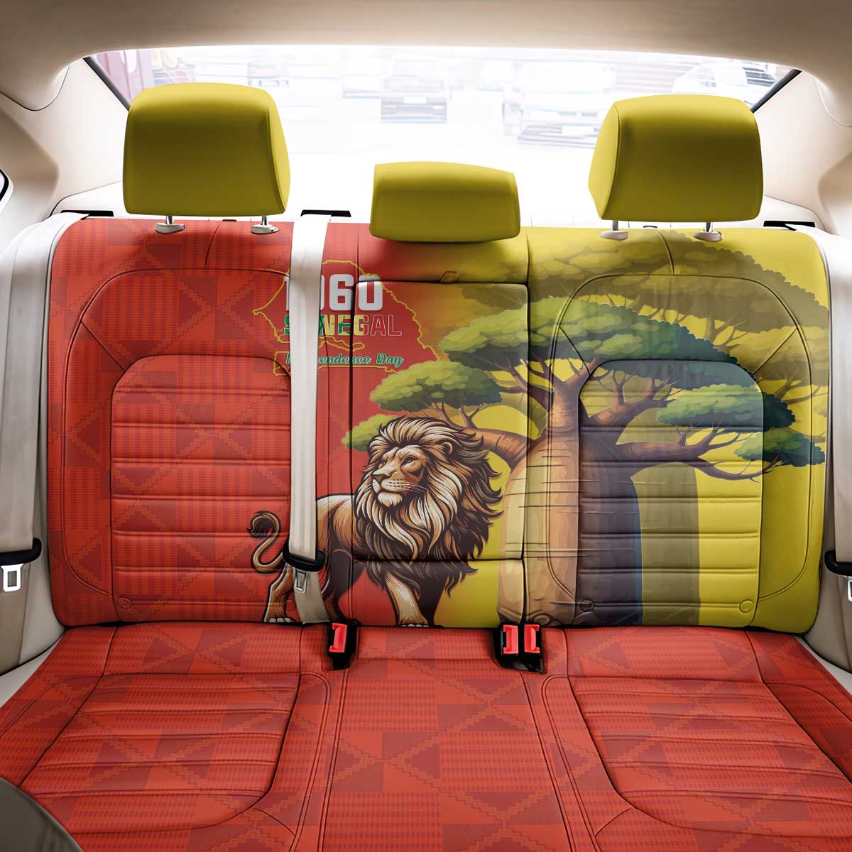 Senegal Independence Day Back Car Seat Cover Lion With Baobab