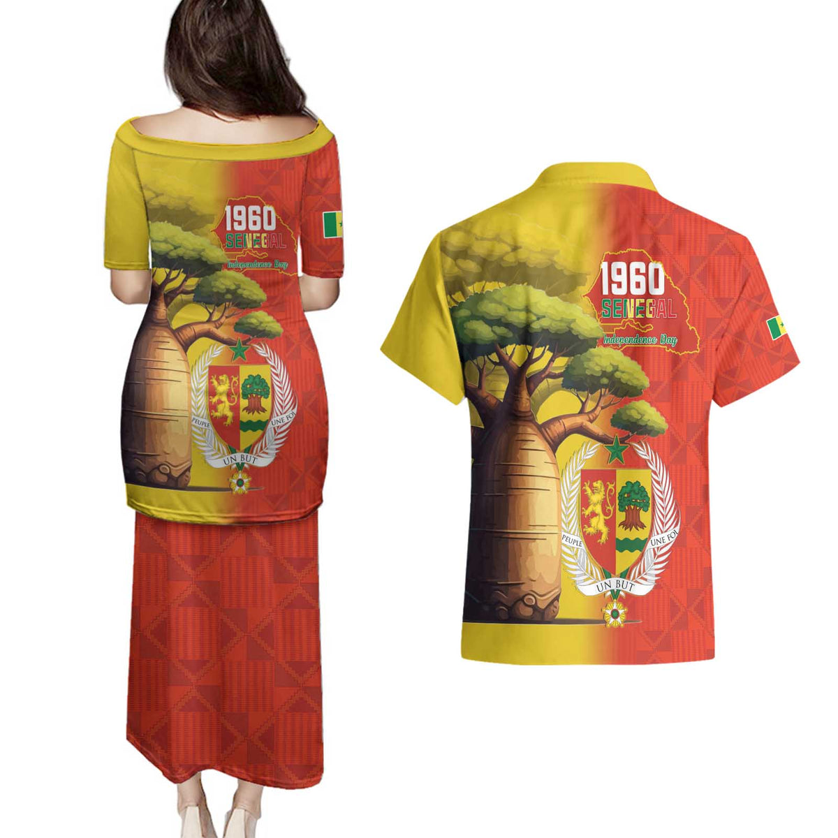 Senegal Independence Day Couples Matching Puletasi and Hawaiian Shirt Lion With Baobab