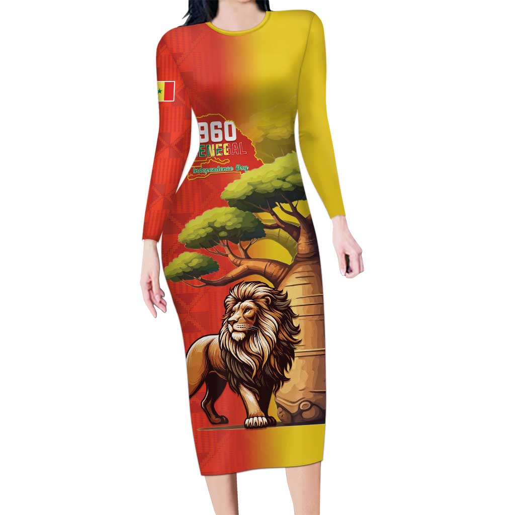 Senegal Independence Day Family Matching Long Sleeve Bodycon Dress and Hawaiian Shirt Lion With Baobab