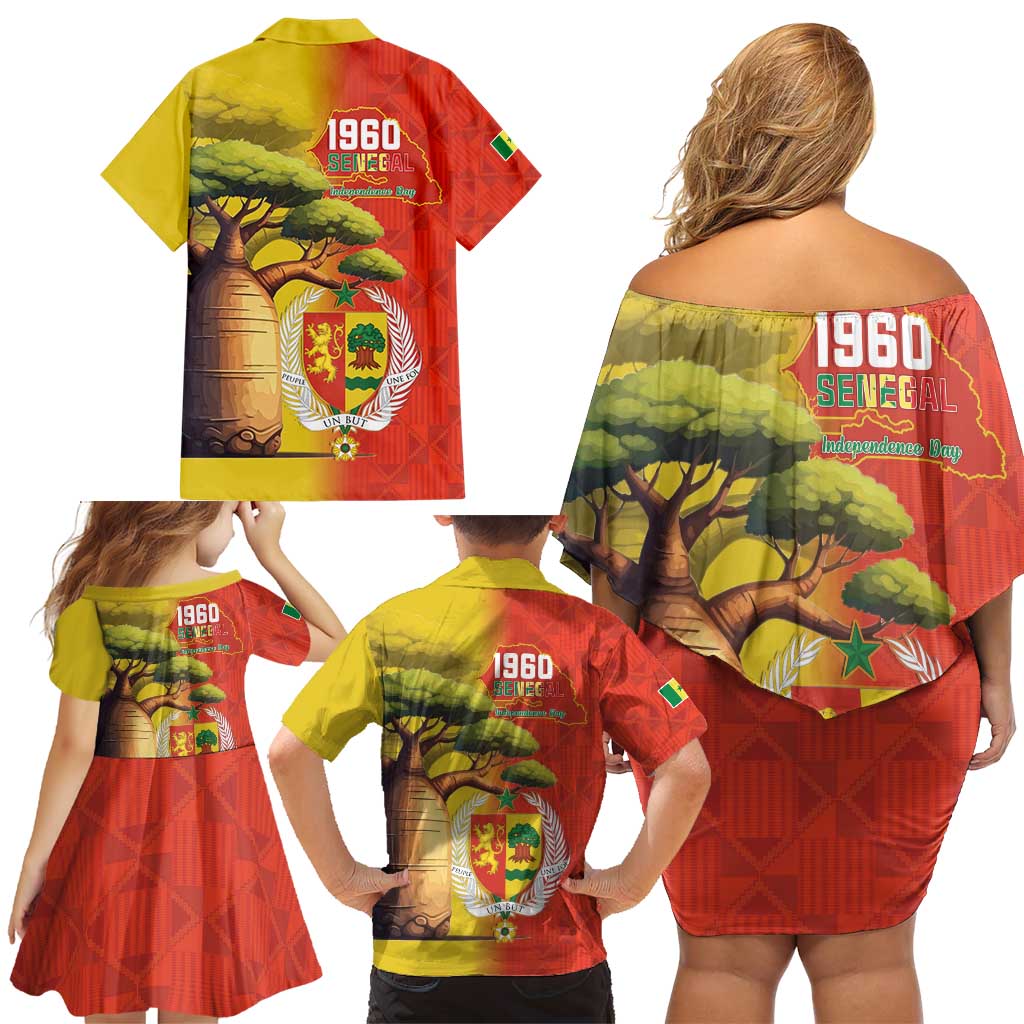 Senegal Independence Day Family Matching Off Shoulder Short Dress and Hawaiian Shirt Lion With Baobab
