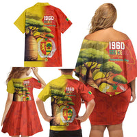 Senegal Independence Day Family Matching Off Shoulder Short Dress and Hawaiian Shirt Lion With Baobab
