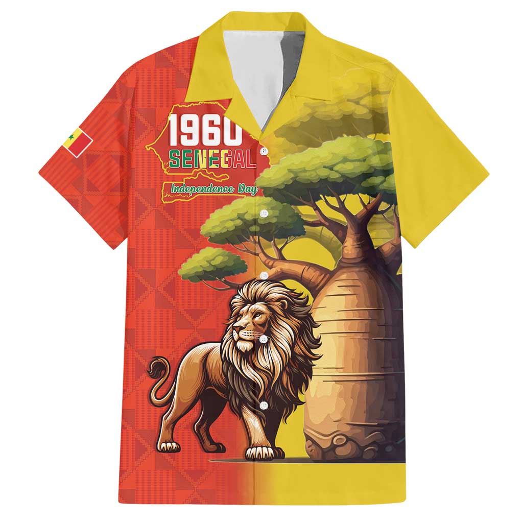 Senegal Independence Day Family Matching Short Sleeve Bodycon Dress and Hawaiian Shirt Lion With Baobab