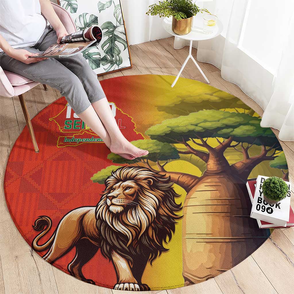 Senegal Independence Day Round Carpet Lion With Baobab