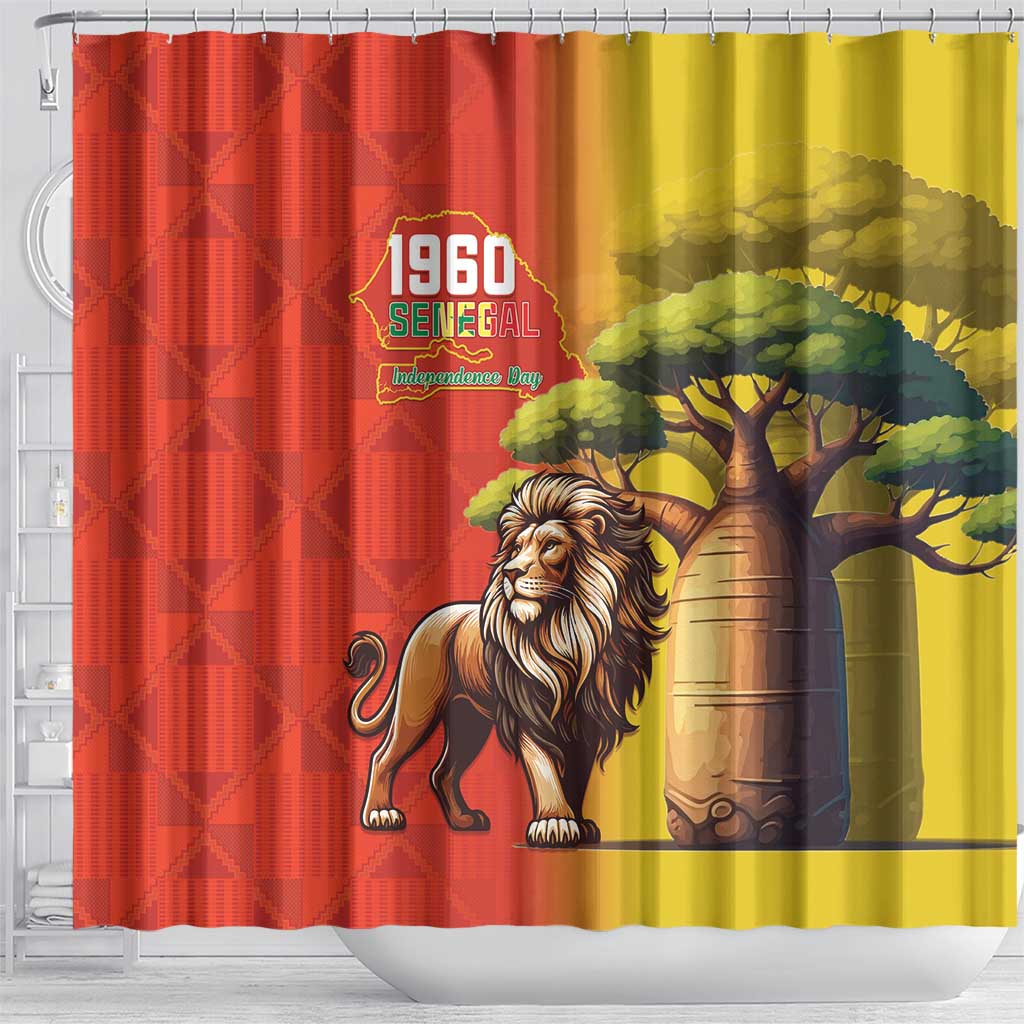 Senegal Independence Day Shower Curtain Lion With Baobab