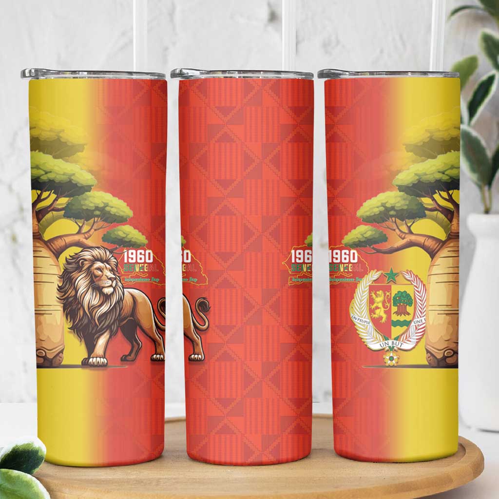 Senegal Independence Day Skinny Tumbler Lion With Baobab
