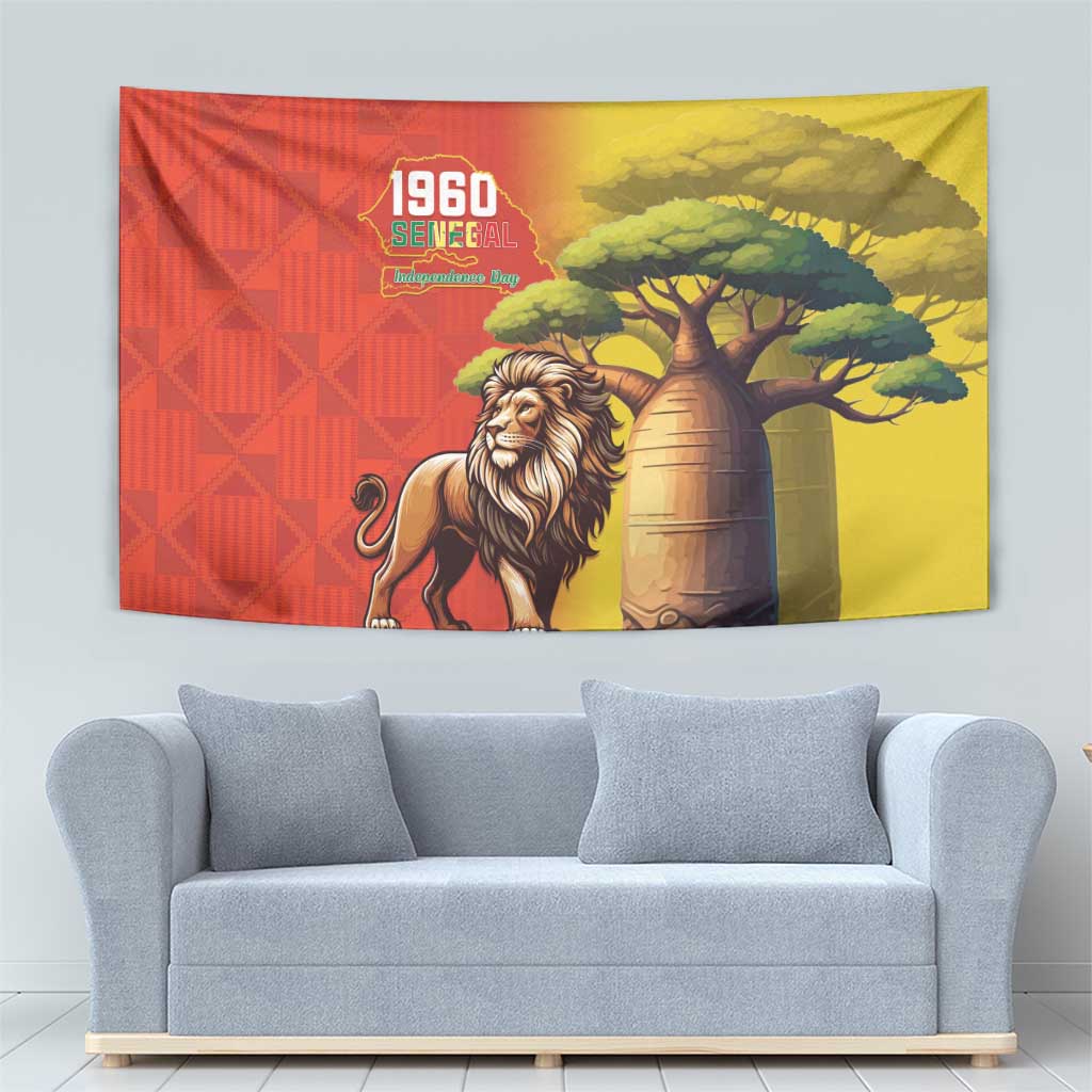 Senegal Independence Day Tapestry Lion With Baobab