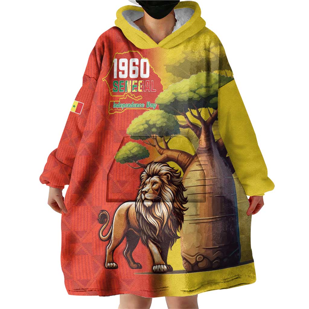 Senegal Independence Day Wearable Blanket Hoodie Lion With Baobab - Wonder Print Shop