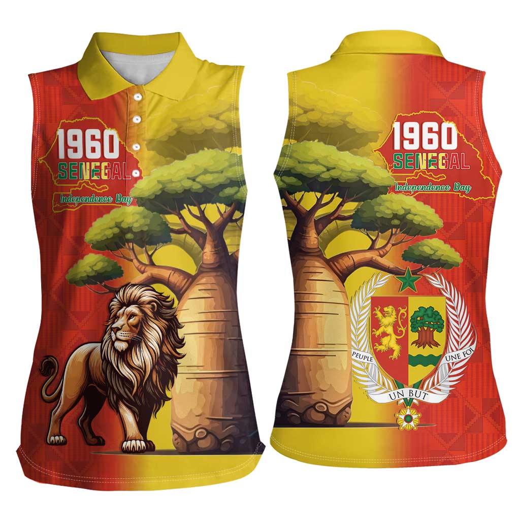 Senegal Independence Day Women Sleeveless Polo Shirt Lion With Baobab - Wonder Print Shop