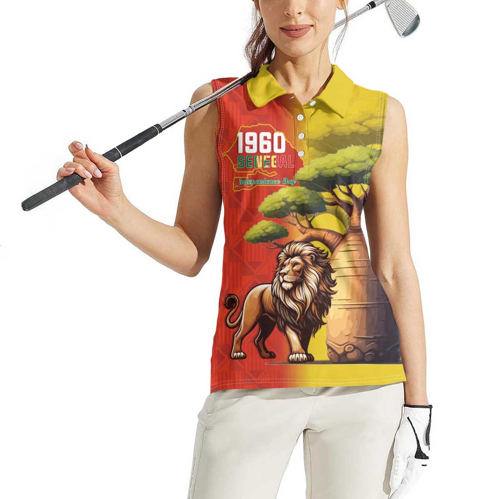 Senegal Independence Day Women Sleeveless Polo Shirt Lion With Baobab - Wonder Print Shop