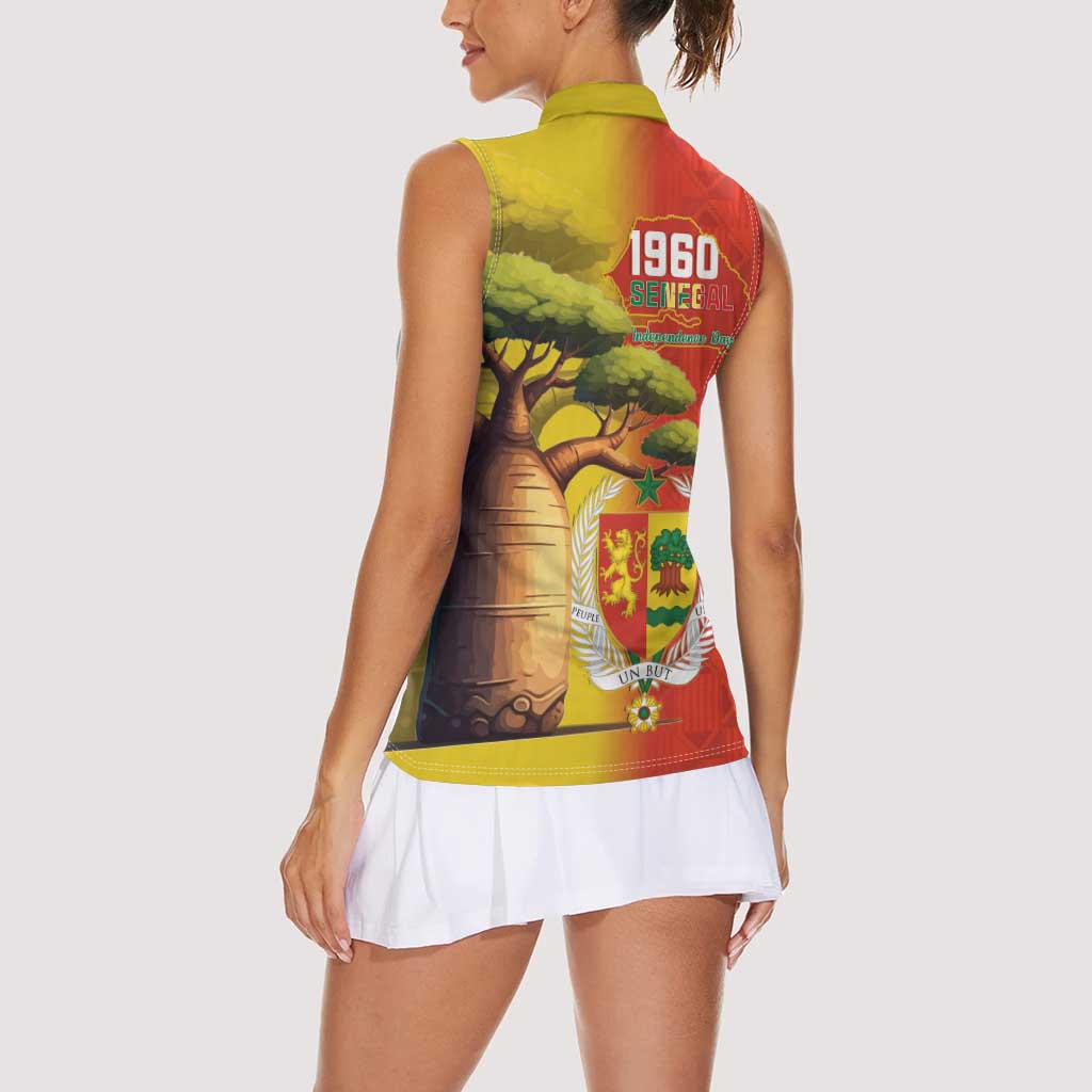 Senegal Independence Day Women Sleeveless Polo Shirt Lion With Baobab - Wonder Print Shop