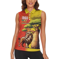 Senegal Independence Day Women Sleeveless Polo Shirt Lion With Baobab - Wonder Print Shop
