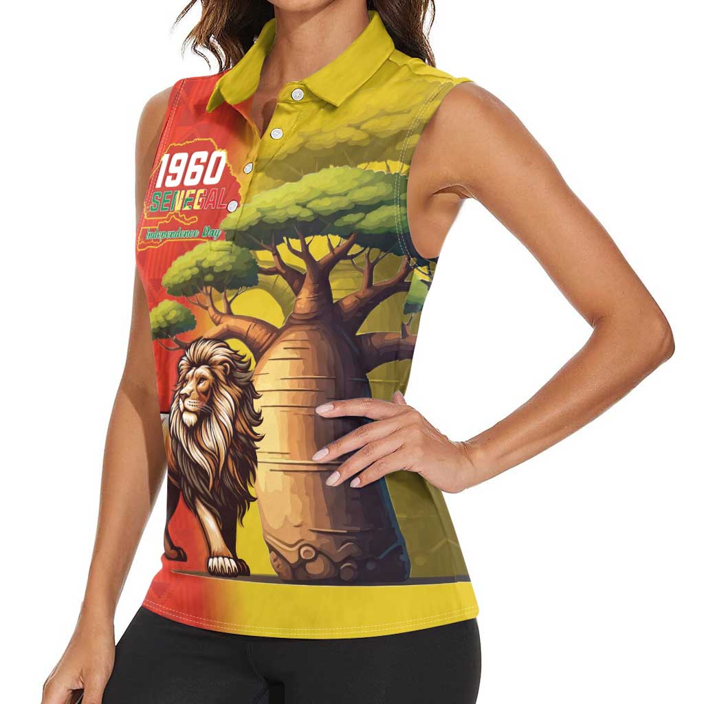 Senegal Independence Day Women Sleeveless Polo Shirt Lion With Baobab - Wonder Print Shop