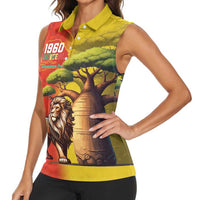 Senegal Independence Day Women Sleeveless Polo Shirt Lion With Baobab - Wonder Print Shop
