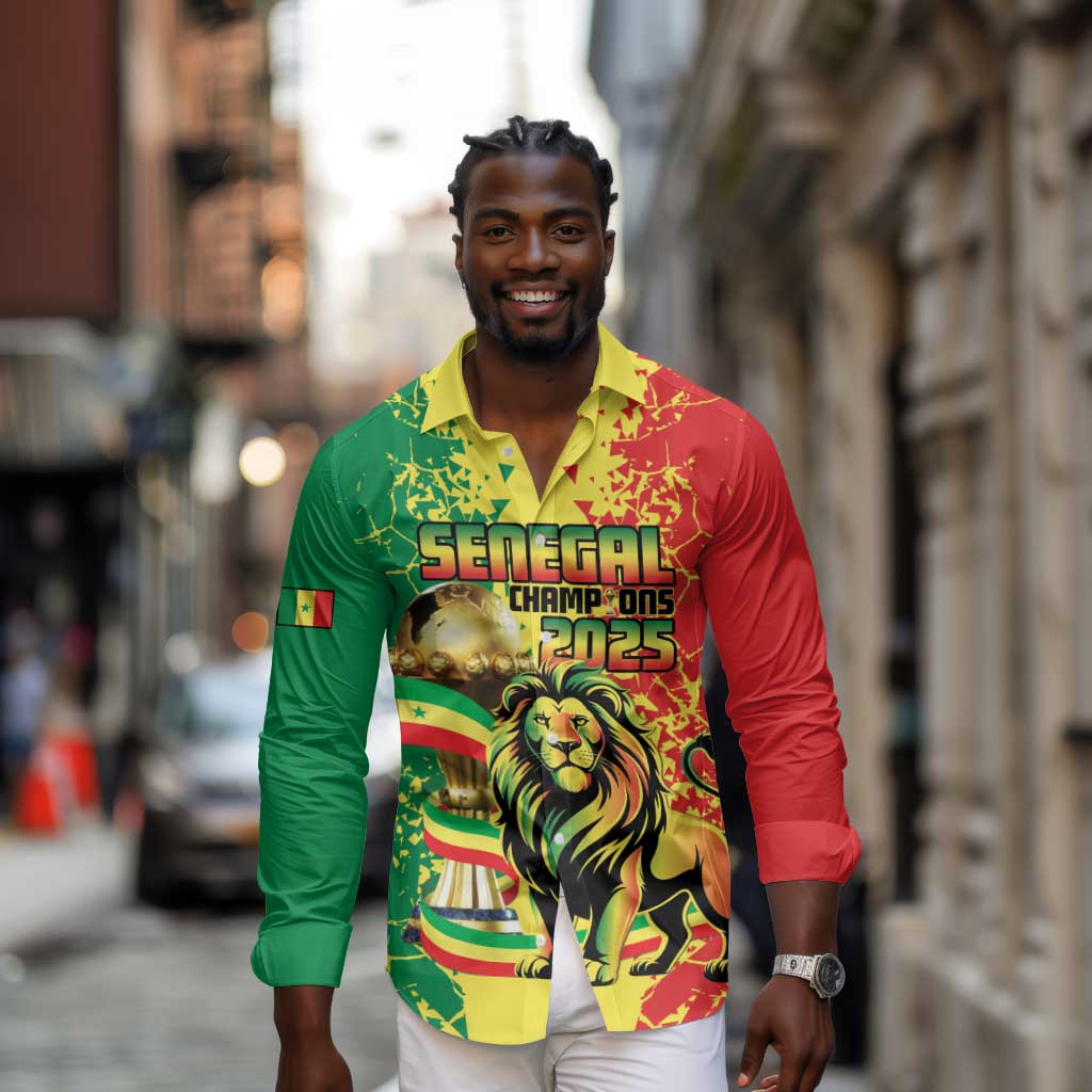 Custom Senegal Football Long Sleeve Button Shirt We Are the Champions