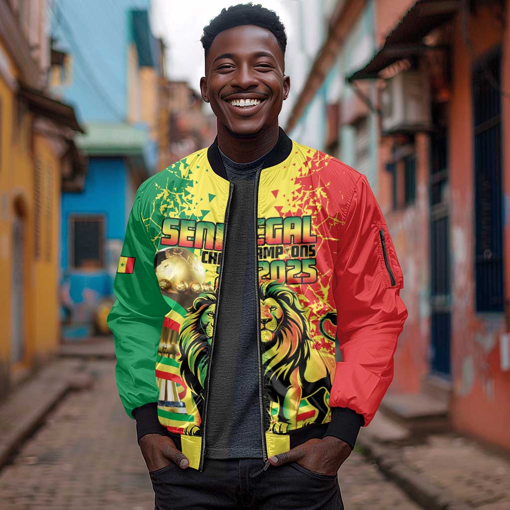 Custom Senegal Football Sleeve Zip Bomber Jacket We Are the Champions