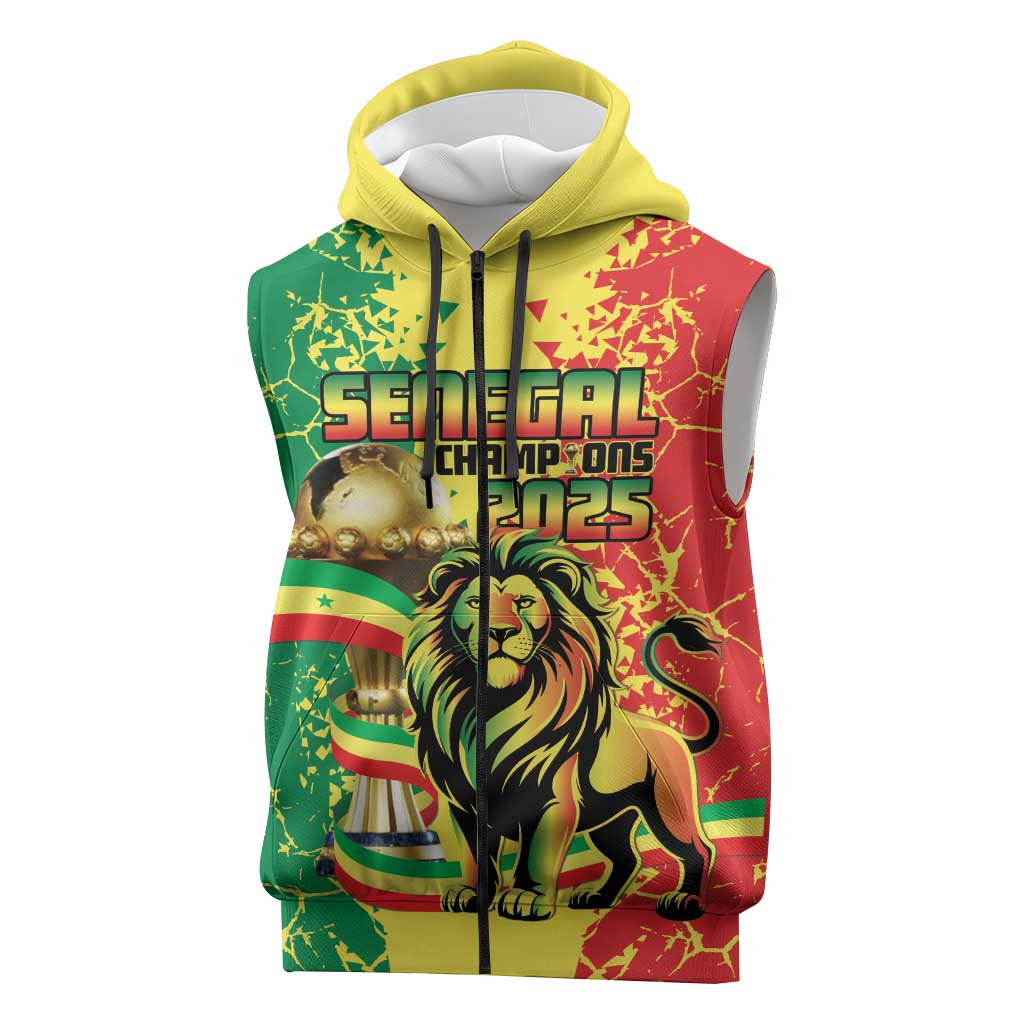 Custom Senegal Football Sleeveless Zip Hoodie We Are the Champions
