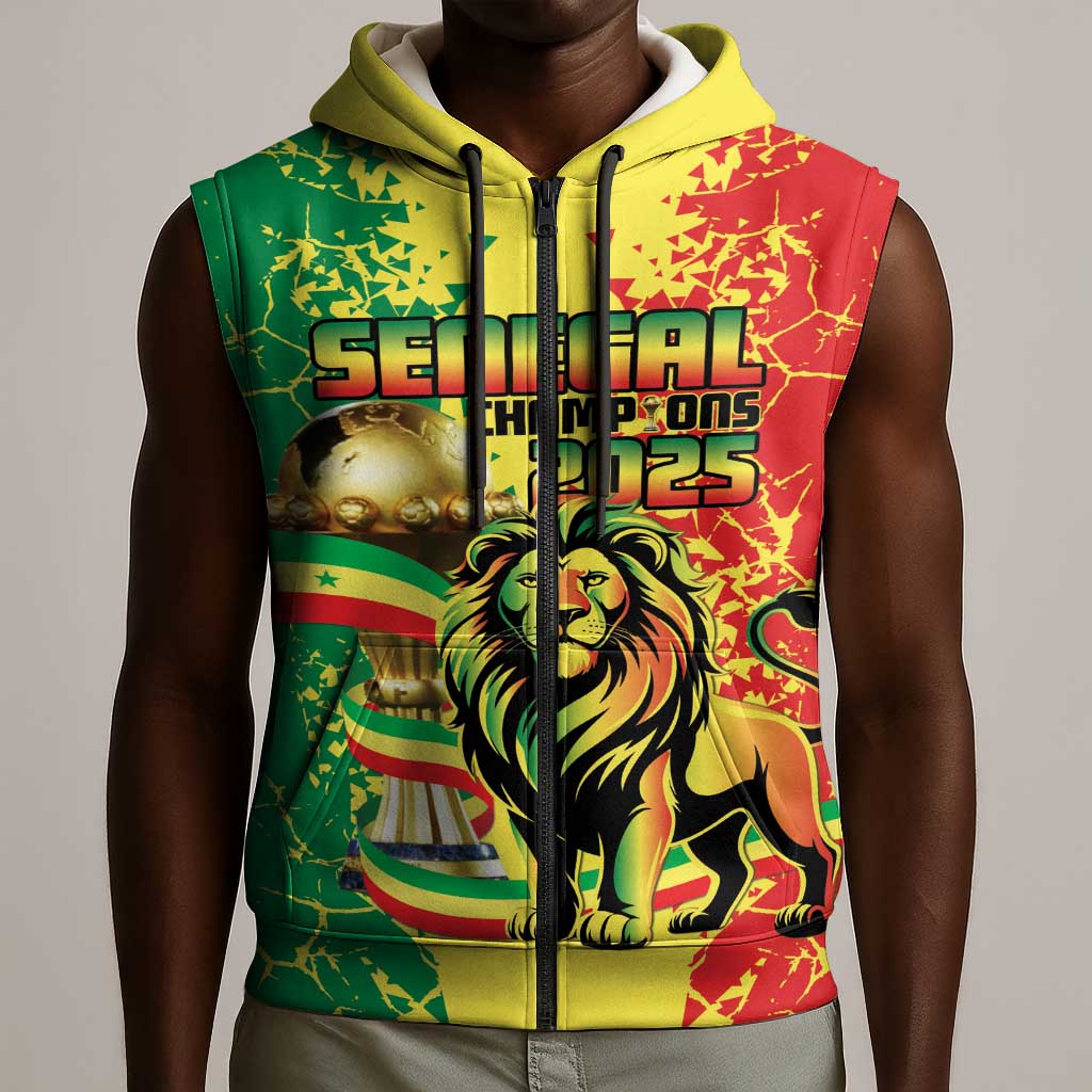 Custom Senegal Football Sleeveless Zip Hoodie We Are the Champions