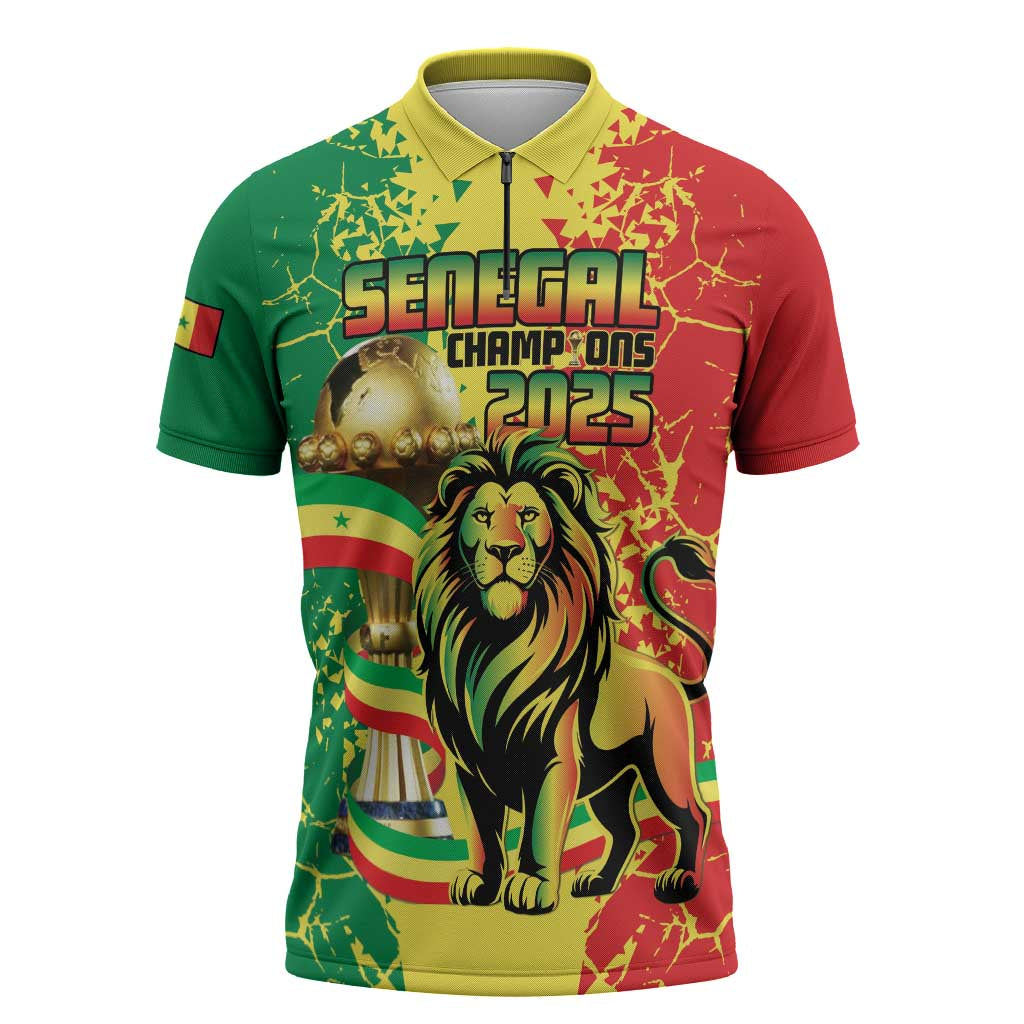 Custom Senegal Football Zipper Polo Shirt We Are the Champions