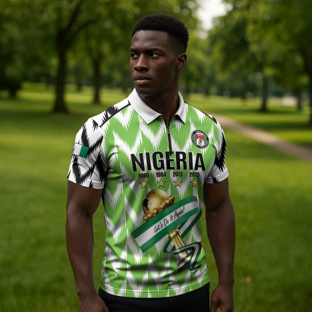 Custom Nigeria Football Zipper Polo Shirt Super Eagles - Let’s Do It Again