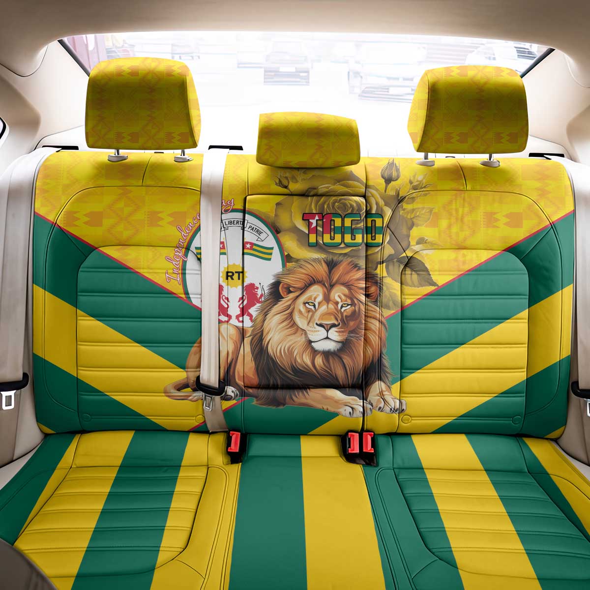 Togo Independence Day Back Car Seat Cover Lion With Coat Of Arms Kente Pattern
