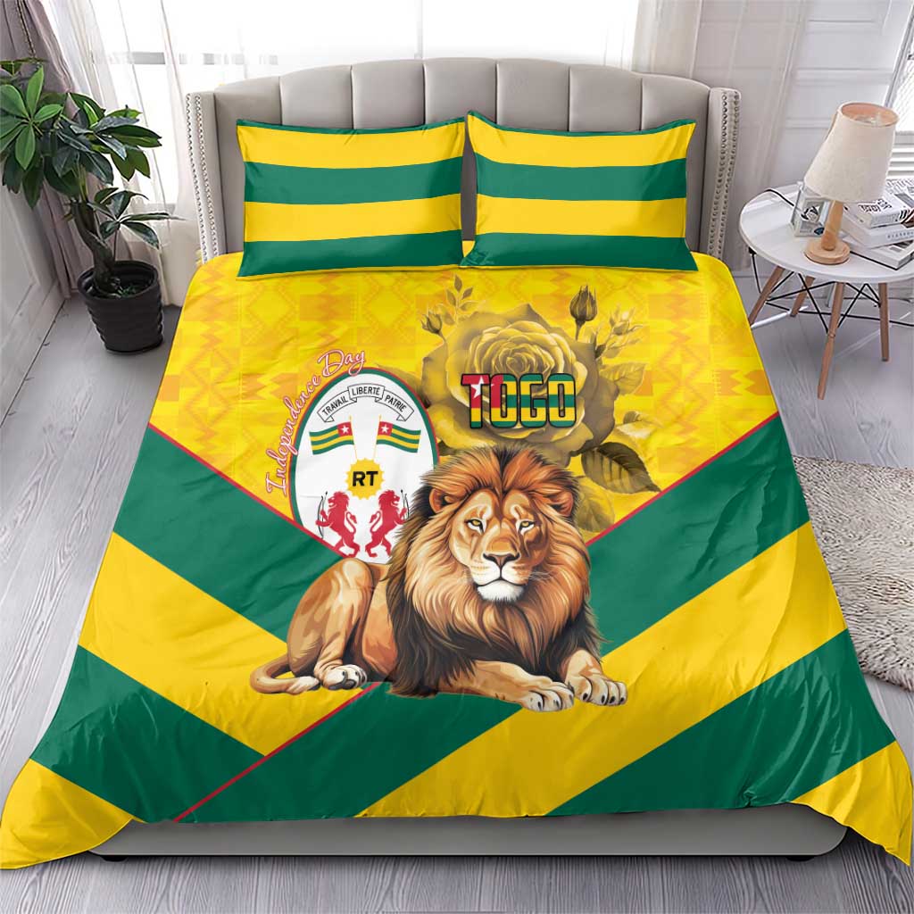 Togo Independence Day Bedding Set Lion With Coat Of Arms Kente Pattern