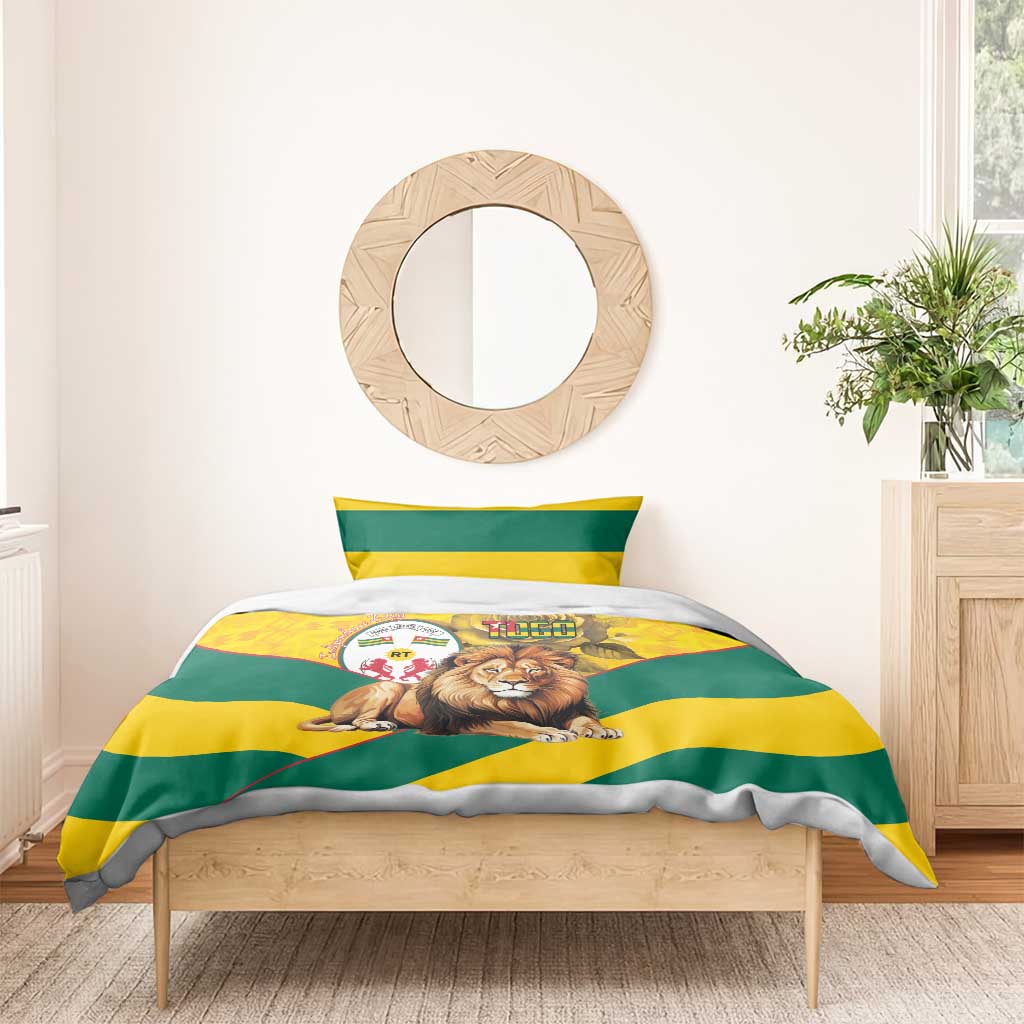 Togo Independence Day Bedding Set Lion With Coat Of Arms Kente Pattern