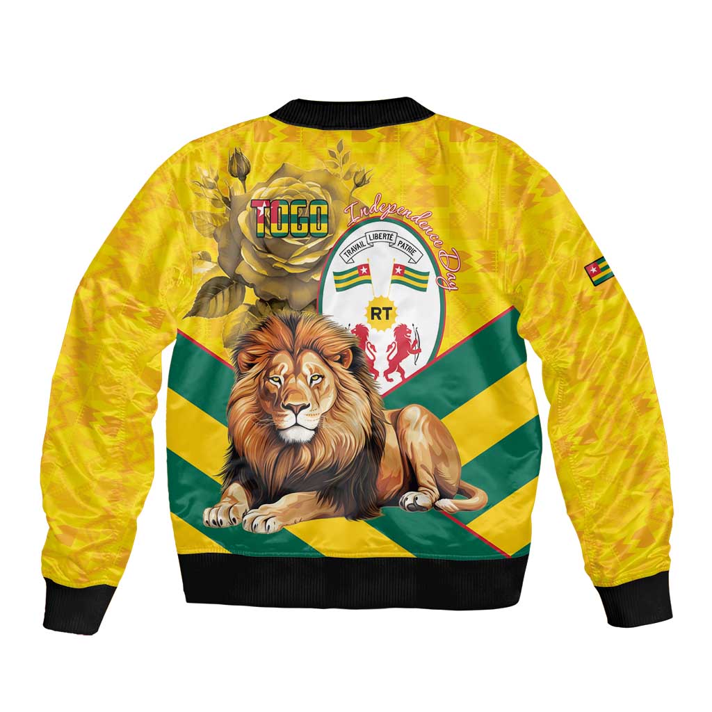 Togo Independence Day Bomber Jacket Lion With Coat Of Arms Kente Pattern