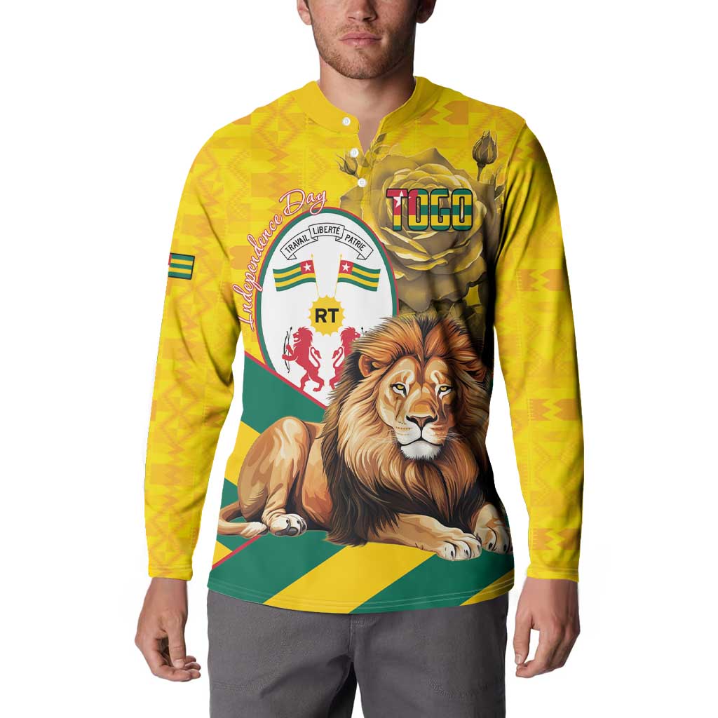 Togo Independence Day Button Sweatshirt Lion With Coat Of Arms Kente Pattern