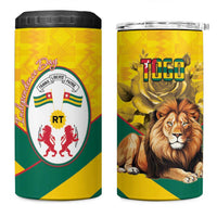 Togo Independence Day 4 in 1 Can Cooler Tumbler Lion With Coat Of Arms Kente Pattern